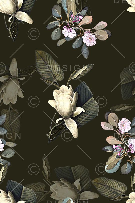 时尚抽象手绘植物花卉数码印花印花华亿平台图片