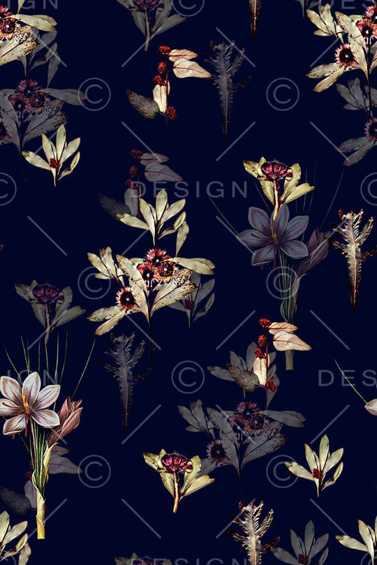 时尚抽象手绘植物花卉数码印花印花华亿平台图片