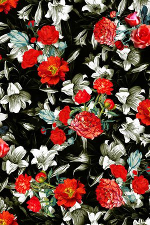 黑白底纹清新花卉印花华亿平台图片