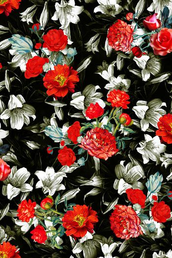 黑白底纹清新花卉印花华亿平台图片