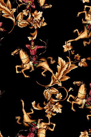 时尚抽象手绘人物马匹草卷花卉数码印花印花华亿平台图片