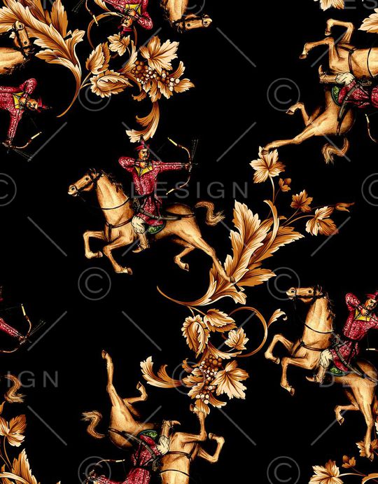 时尚抽象手绘人物马匹草卷花卉数码印花印花华亿平台图片