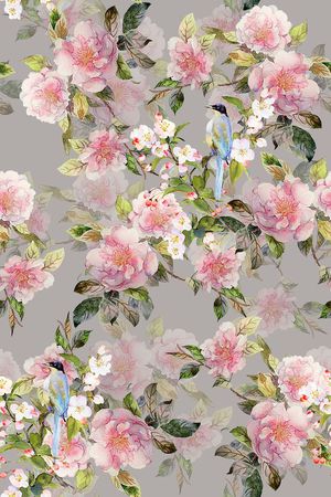 时尚抽象手绘花卉花鸟植物数码印花印花华亿平台图片