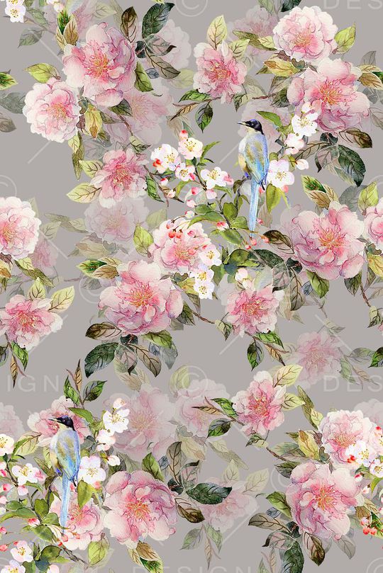 时尚抽象手绘花卉花鸟植物数码印花印花华亿平台图片
