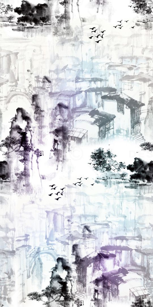 水墨画印花华亿平台图片