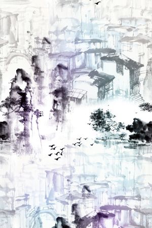 水墨画印花华亿平台图片