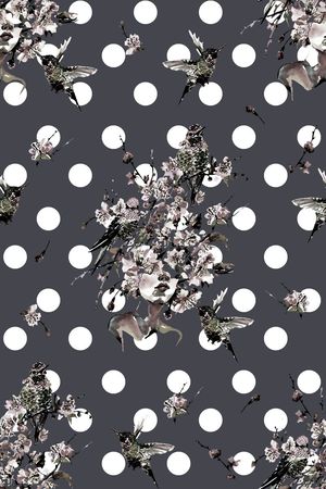 抽象手绘满版花鸟印花华亿平台图片