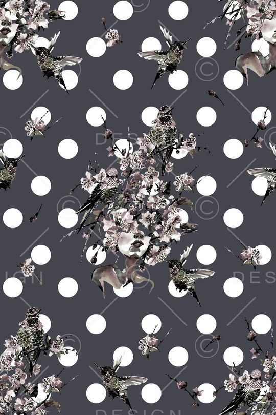 抽象手绘满版花鸟印花华亿平台图片