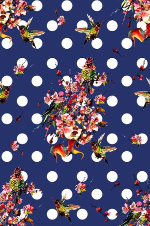 抽象手绘满版花鸟印花华亿平台图片