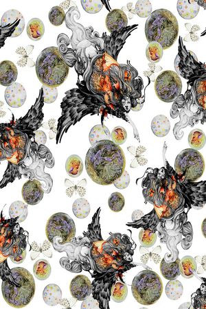 神话人物印花华亿平台图片