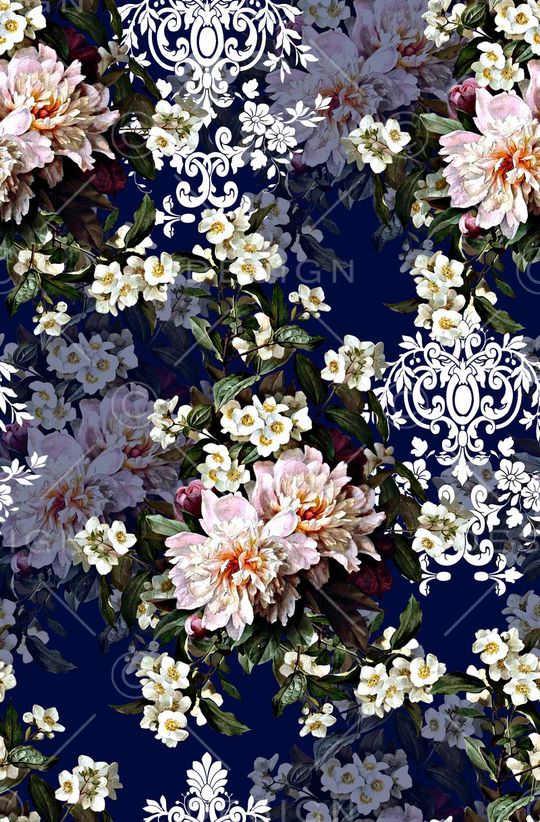 时尚抽象手绘花卉花束数码印花印花华亿平台图片