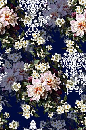 时尚抽象手绘花卉花束数码印花印花华亿平台图片