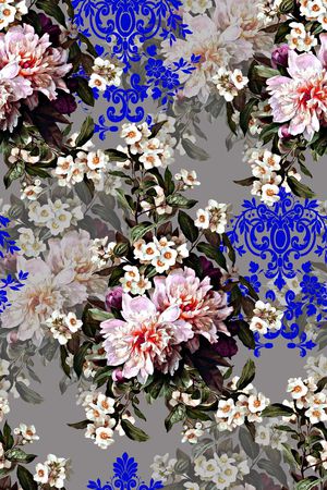 时尚抽象手绘花卉花束数码印花印花华亿平台图片