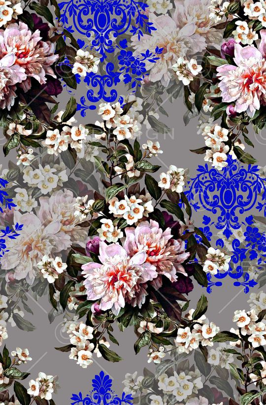 时尚抽象手绘花卉花束数码印花印花华亿平台图片