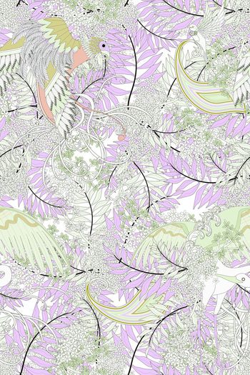 668735-凤与白鹤花丛中 紫