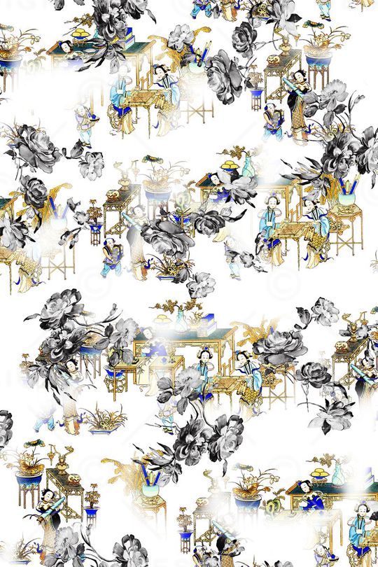 黑白花卉印花华亿平台图片