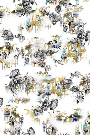 黑白花卉印花华亿平台图片