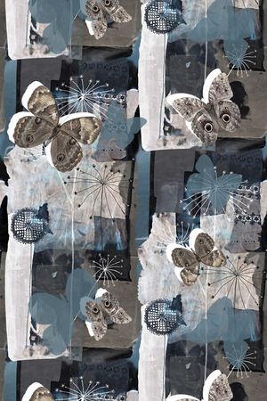 抽象手绘满版蝴蝶印花华亿平台图片