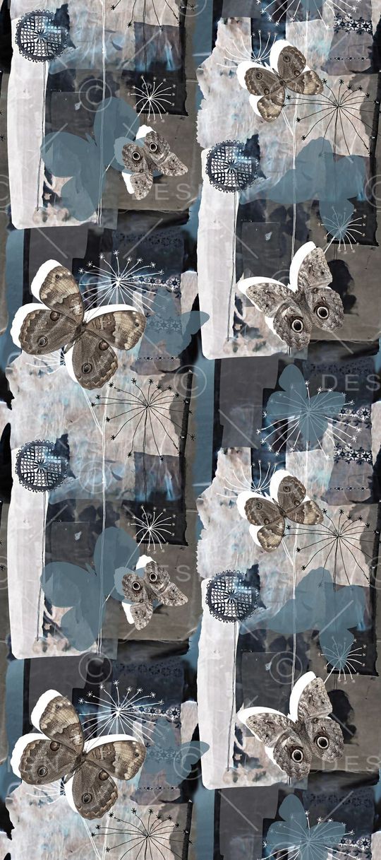 抽象手绘满版蝴蝶印花华亿平台图片