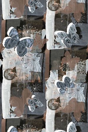 抽象手绘满版蝴蝶印花华亿平台图片