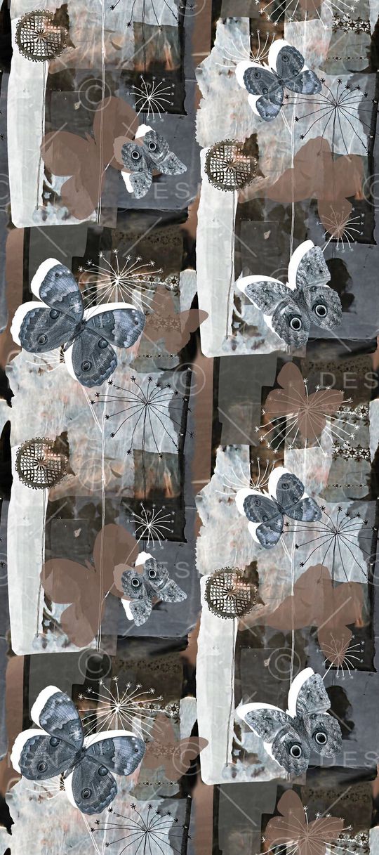 抽象手绘满版蝴蝶印花华亿平台图片