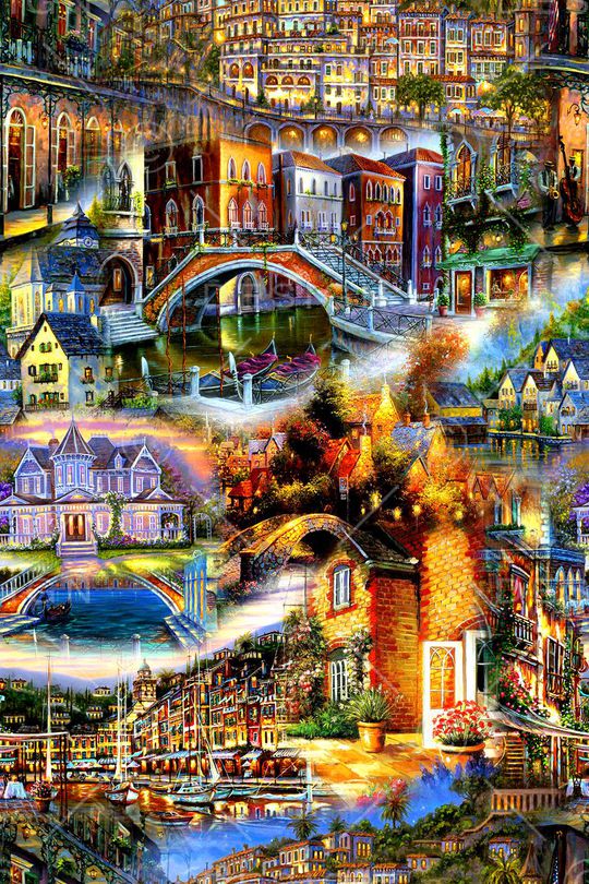 风景水彩画印花华亿平台图片