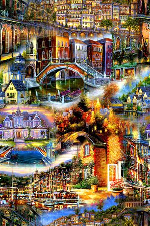 风景水彩画印花华亿平台图片