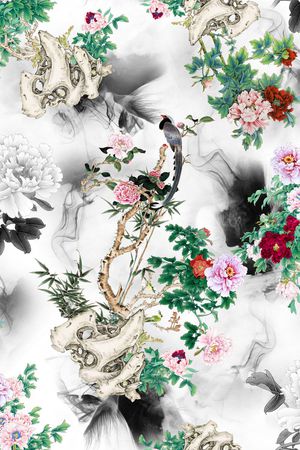 花鸟工笔印花华亿平台图片