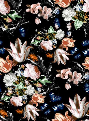 669911-女装复古手绘大花