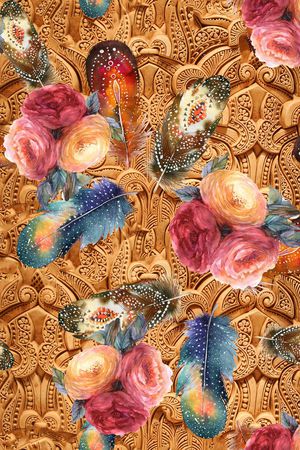 孔雀羽毛印花华亿平台图片