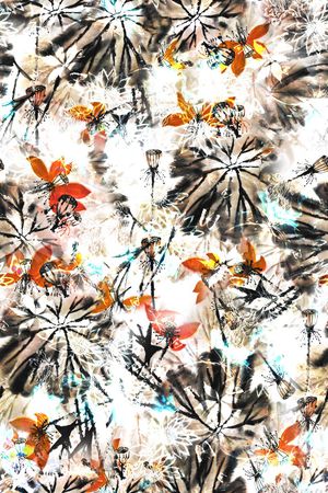 水墨荷花印花华亿平台图片