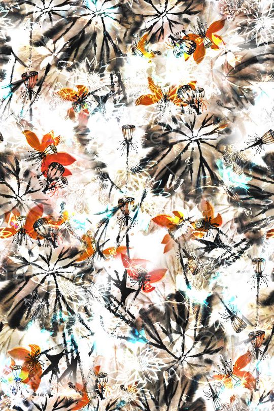 水墨荷花印花华亿平台图片