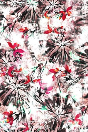 水墨荷花印花华亿平台图片