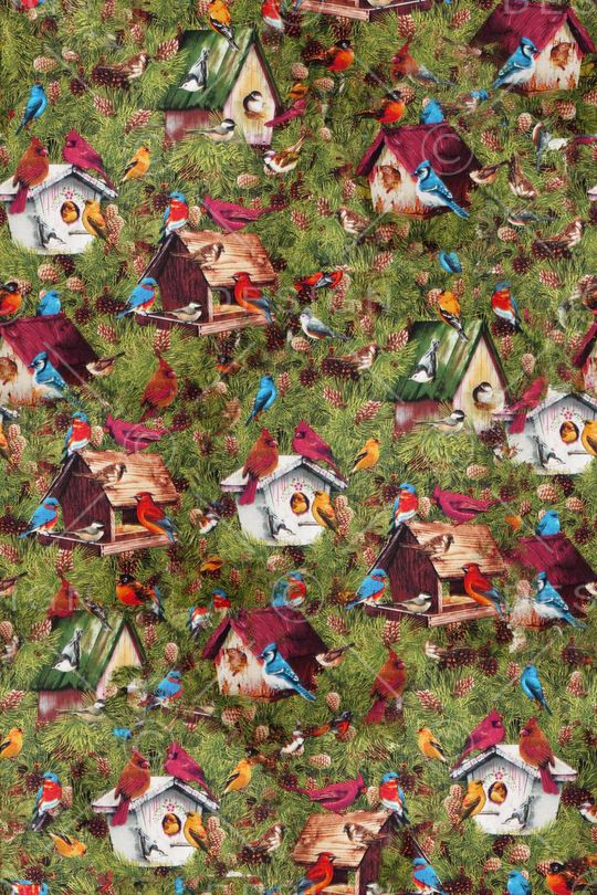 房子和小鸟印花华亿平台图片