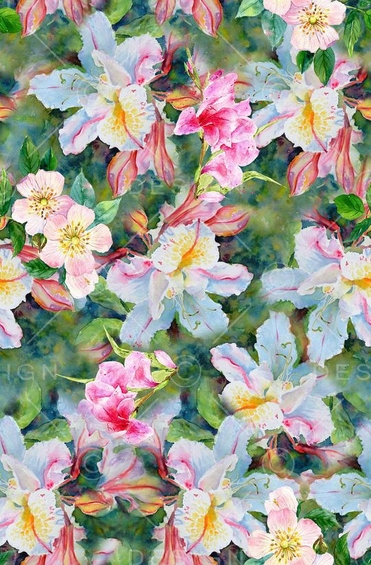 时尚抽象手绘女装裙子花卉数码印花印花华亿平台图片