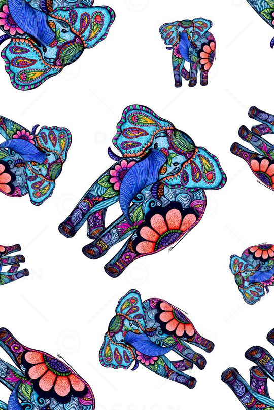 抽象手绘满版大象印花华亿平台图片