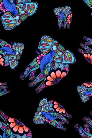 抽象手绘满版大象印花华亿平台图片