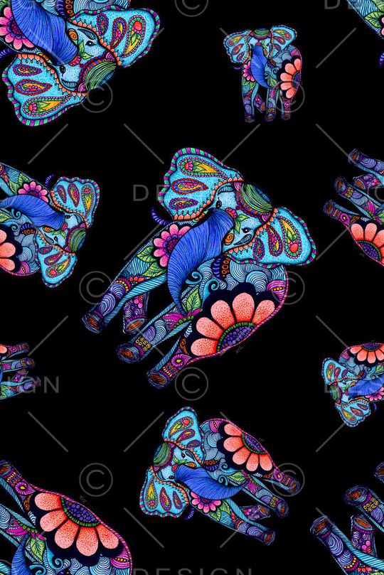 抽象手绘满版大象印花华亿平台图片