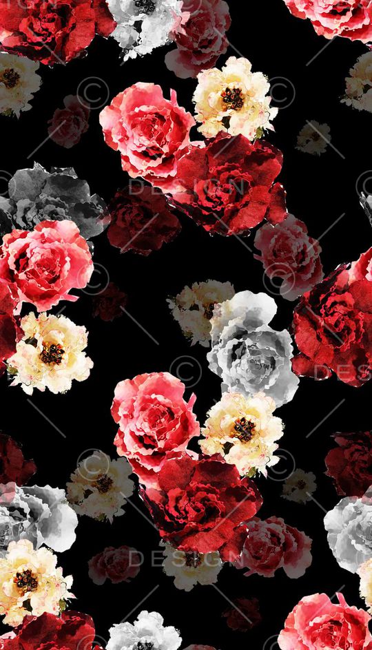 暗黑花卉印花华亿平台图片