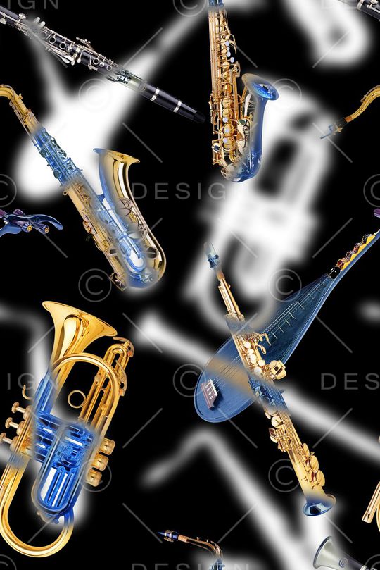 时尚潮流金属音乐器材萨克斯笛子琵琶数码印花印花华亿平台图片