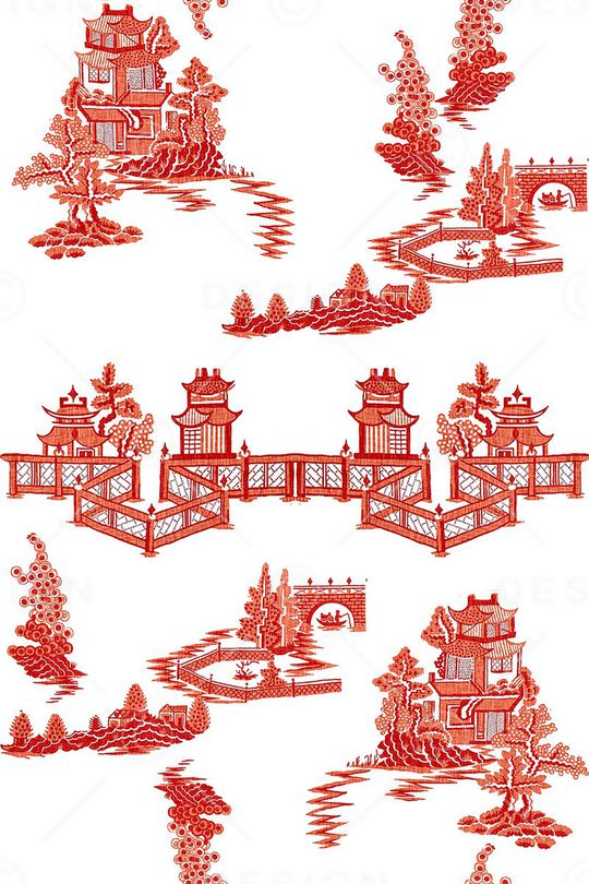 山水画印花华亿平台图片