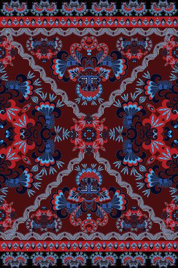 671483-民族风几何花卉系列3 枣红底