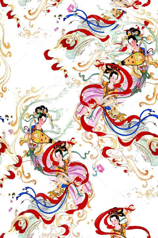 人物仕女.中国风工笔画印花华亿平台图片