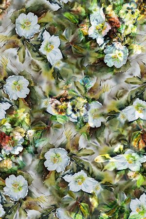 时尚抽象手绘女装裙子花卉数码印花印花华亿平台图片