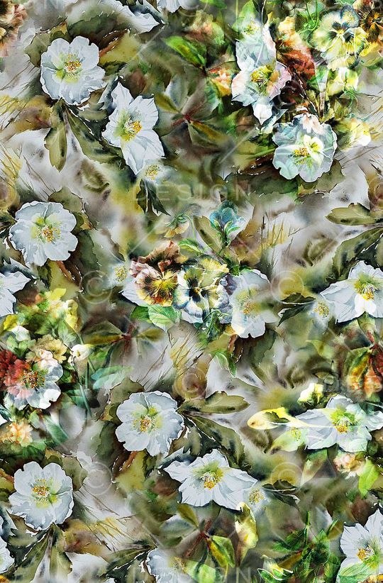 时尚抽象手绘女装裙子花卉数码印花印花华亿平台图片