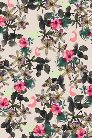 水彩花卉印花华亿平台图片