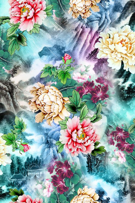 山水画印花华亿平台图片