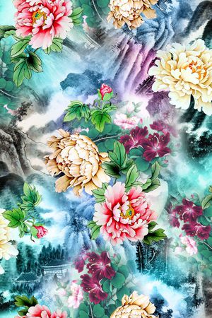 山水画印花华亿平台图片