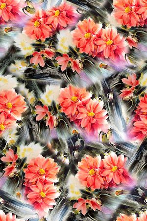 时尚手绘油画女装花卉数码印花印花华亿平台图片