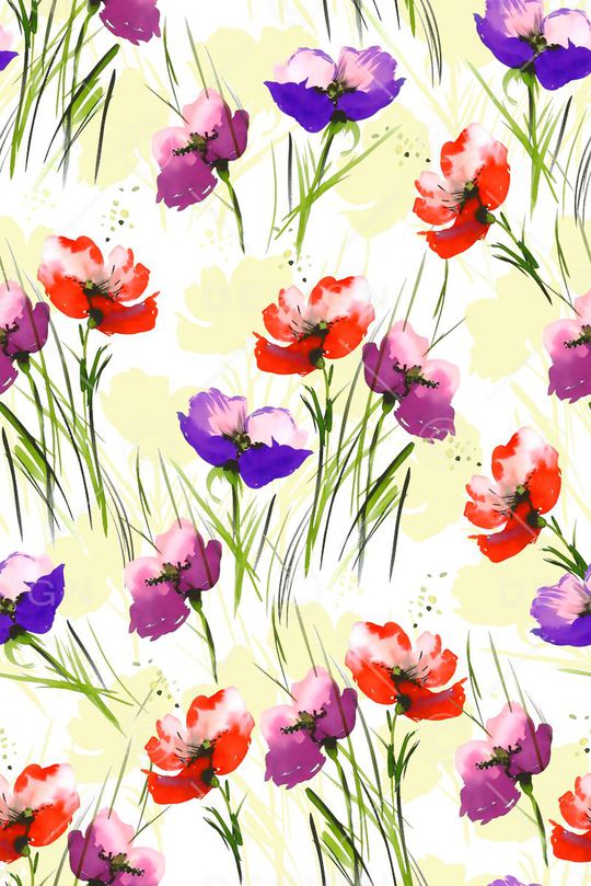 抽象手绘满版花卉印花华亿平台图片